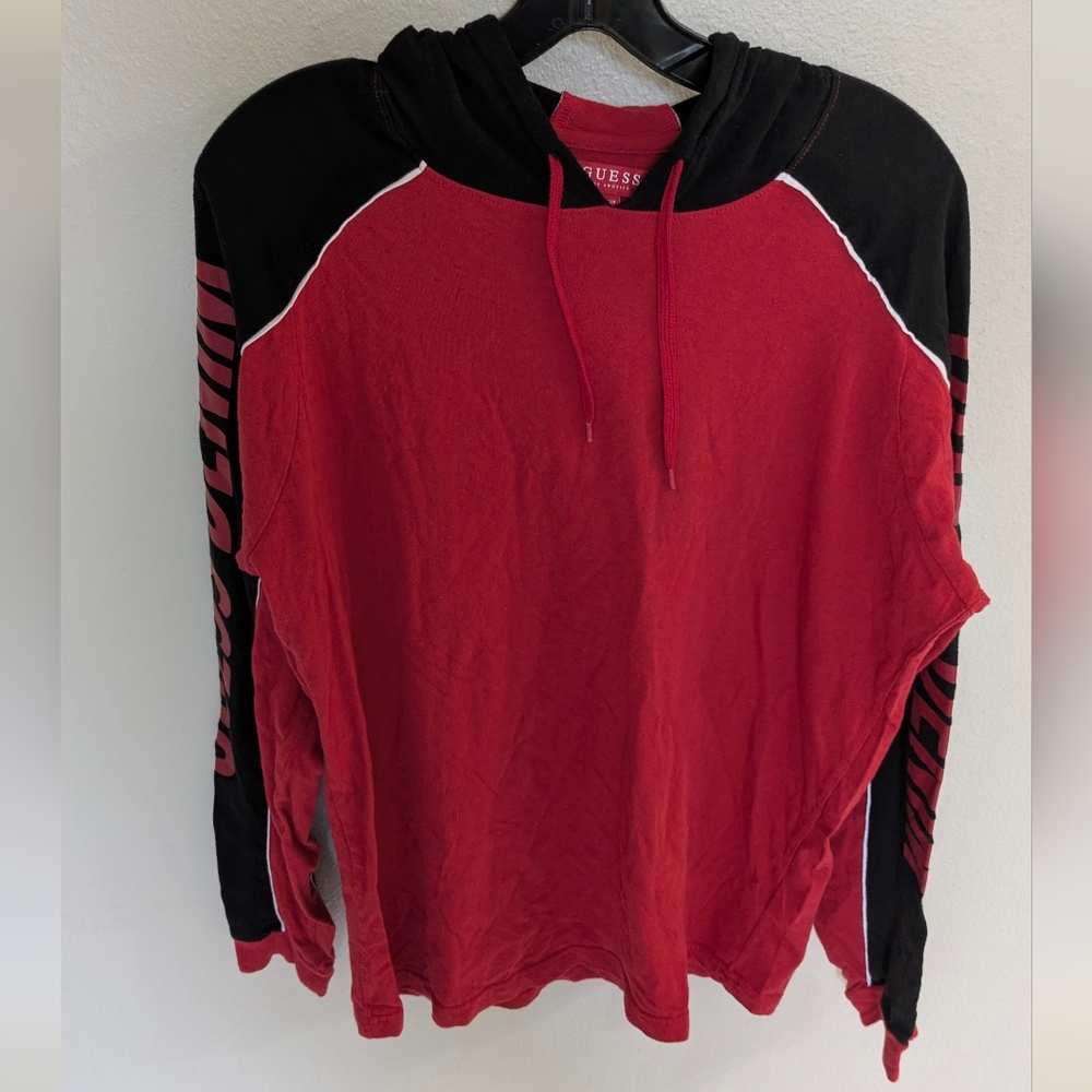 Guess Red and Black Hoodie Shirt Y2k